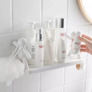 self-Adhesive Multi-Purpose Wall-Mounted Bathroom Shelf Rack/Sleek Bathroom Shelf Rack with Easy Installation/Space Saving Storage Solution White (Pack of 1)