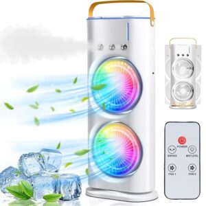 Double Ended Spray Cooler, 2025 New 3 Gears USB Rechargeable Quiet fan with LED Light & Remote Control, Mini Cooler for Business & Home Use, Energy Saving, Heatstroke Prevention